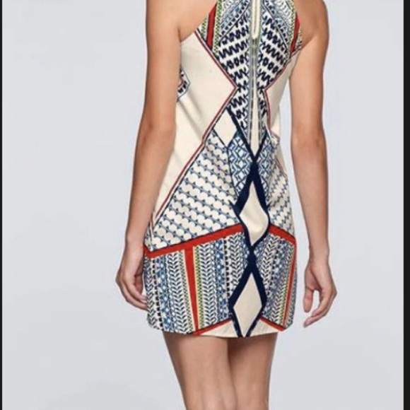 Venus Graphic Print Halter Style Boho Mini Shift Dress Sz Medium Keyhole Back - Picture 3 of 12